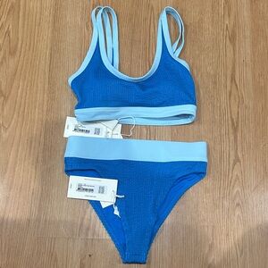 NWT Lorna Jane Summer Hype Blue and Light Blue Bikini Set